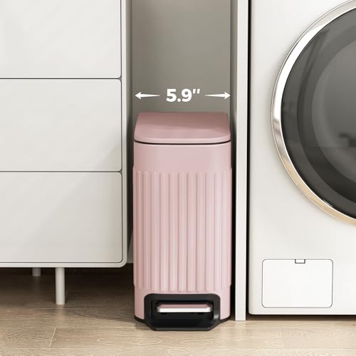 TrashAid Pink Bathroom Trash Can, 1.6 Gallon Stainless Steel Small Garbage Can with Lid, Step Pedal, Cute Wastebasket for Bathroom, Office, Bedroom, RV, Pink - color: Pink