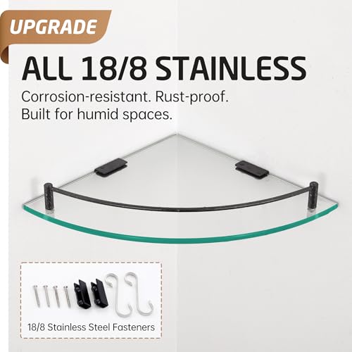 KES Bathroom Glass Corner Shelf Tempered Glass Shelf with Rail Wall Mount Corner Shelf SUS 304 Stainless Steel Matte Black 2 Pack, BGS2101A-BK-P2 - color: Matte Black