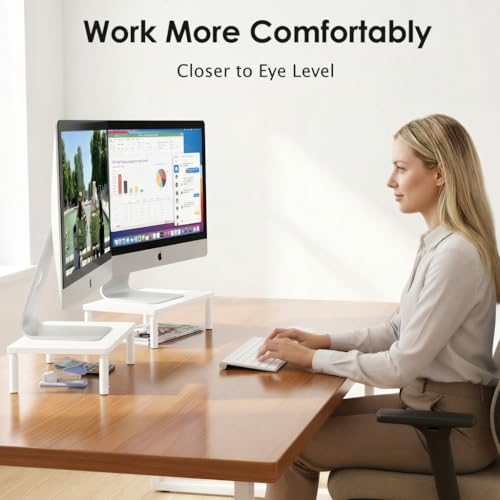 OPNICE Monitor Stand Riser for Desk, Adjustable Computer & Laptop Stand, Desk Organizer for Monitor, Laptop, PC, Printer, Office Desk Accessories for Home & Office, White Wood - color: White Wood