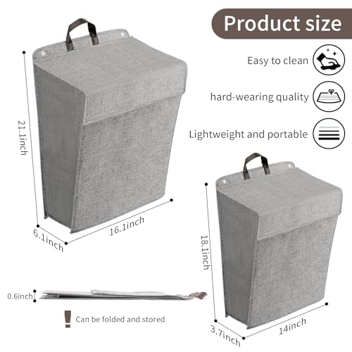 Wall Hanging Laundry Basket, Collapsible Laundry Hamper with Handle & Laundry Balls,Space-Saving Foldable Storage Dirty Washer Organizer Bin Multi-function Container Durable, Set of 2 (Grey) - color: Grey