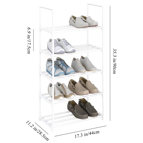 5-Tier Small Shoe Rack, Metal Stackable Kids Shoe Shelf Storage Zapateras Organizer,Narrow Shoe Rack Sturdy for Closet Hallway Entryway Living Room Bedroom (White) - size: 5-White
