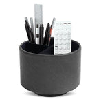 Hennaja Round Leather Art Supply Organizer,Remote Control Holder,360 Degree Spinning,Multi-Functional Pencil Holder,4 Compartments Desktop Stationary Organizer(1-Crazy Black) - color: 1-Crazy Black