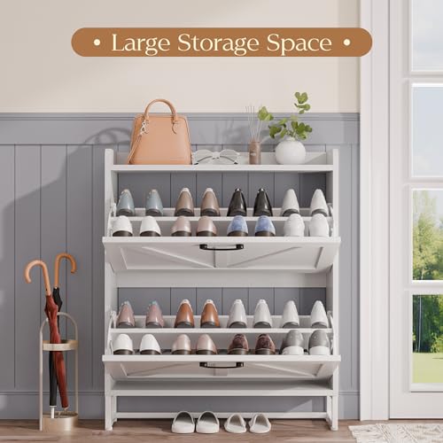 MU Shoe Storage Cabinet for Entryway, Hidden Shoe Cabinet with 2 Flip Drawers, Narrow Shoe Organizer Shoe Rack Cabinet with Metal Legs, White - color: White, size: 2 Drawers