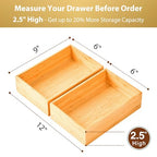Umilife Bamboo Kitchen Drawer Organizer, Extra High Silverware Tray, Flatware Cutlery Storage Box, Multi-Use Holder in Office, Bathroom, Pantry - 9"x6"x2.5" (Set of 2) - size: 9 x 6 x 2.5" (Standard, Set of 2)