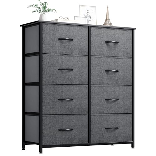 YITAHOME Storage Tower Unit with 8 Drawers - Fabric Dresser with Large Capacity, Organizer Unit for Bedroom, Living Room & Closets - Sturdy Steel Frame, Wooden Top & Easy Pull Fabric Bins - color: Graphite, style: 8-Drawer