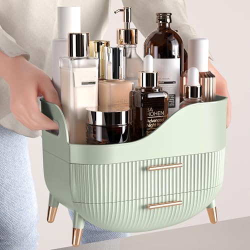 Pajiriona Makeup Organizer with Drawers, Green Skincare Organizer for Vanity, Storage Box with Handle, Large Cosmetic Display Case for Dresser, Bathroom Countertop - color: Sage Green