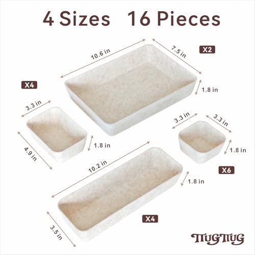 16-Piece Felt Drawer Organizer Set in 4-Sizes, Made from Eco-Friendly Material for Vanity, Makeup, Desk, Office, Kitchen, and Nightstand, Oatmeal - size: 16