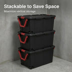 40 Gallon Wheeled Storage Tote with Lid – Heavy Duty Rolling Storage Bin with Ergonomic Handle & Secure Latches – Large Plastic Stackable Container for Garage Basement Workshop (Black) - size: Black