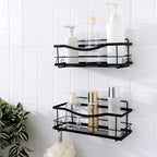 KINCMAX Iron Shower Caddies - Self Adhesive Bathroom Shelves for Showers - Wall Organizer Shampoo Holder Shelf - Peel and Stick On Caddy Bath Tub Rack - Pack of 2 Holders - Black - style: 2-Pc Caddies - Wavy, Black
