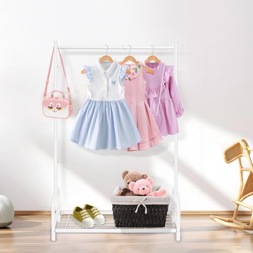 Kids Clothing Rack, Small Clothes Shelf with Metal Storage Shelf, Kids Dress Up Storage Rack, (White) - color: White