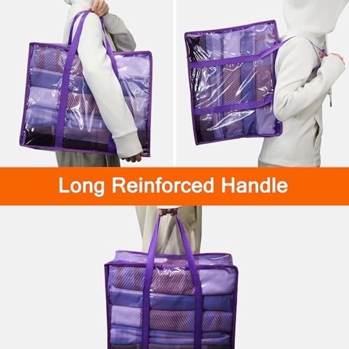 Vieshful Purple 40L Clear Clothes Storage Bag Colorful Clothes Organizer with Zipper Vinyl Storage Bag for Comforter, Blanket, Bedding, Duvet, Transparent Moving Totes 5 Pack - color: Purple-5 Pack, size: 40L