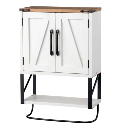 Bonnlo Wall Cabinet Farmhouse with Tower Bar Small Bathroom Medicine Cabinet Over Toilet Storage Organizer with Tower Bar Wall Mounted for Bathroom Kitchen Rustic White & Brown - size: Small - Farmhouse
