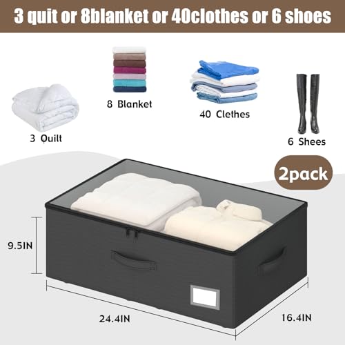 EE-RoomWorld Underbed Storage Bins With Wheels, No Assemble Required 10 inches Height Large Capacity Rolling Underbed Shoe Storage Containers，Dorm Underbed Storage Drawers - color: Black, size: 10 inch height