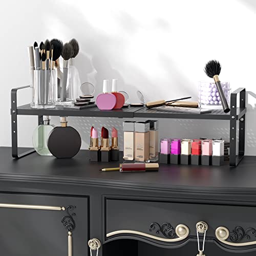 Expandable Cabinet Shelf Organizer Adjustable Metal Spice Rack Stackable Freestanding Counter Storage Shelves for Kitchen Cabinet Under Sink Office Desk (Black - 1Pack - L16.5-27'' * W10.2'' * H9.6'') - color: Black - 1pack - L16.5-27'' * W10.2'' * H9.6''