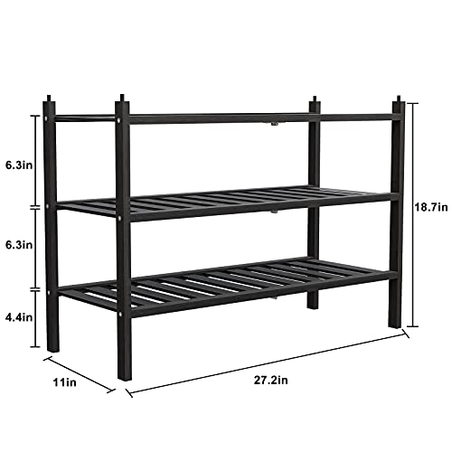 Dranixly Shoe Rack, 3-Tier Bamboo Stackable Shelf Storage Organizer, Stand for Closet, Entryway, Hallway, Bathroom and Living Room（Black） - color: Black, size: 3 Tier