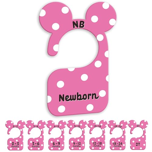 JMOST Girl Baby Closet Dividers for Nursery Closet Organizer, Newborn to 24 Months Size Clothes, Cute Pink Hangers with Size Dividers, Double Sided - color: Pink