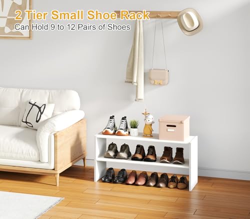 2 Tier Small White Shoe Rack For Closet, Stackable Shoe Shelf Organizer for 9 -12 Pairs of Shoes, Small Shoe Storage Organizer for Entryway, Hallway, Garage,Living Room, Bedroom, Size 28.5"* 11" * 13" - size: 28.5 Inches Long (1 Pack + 2 Tier)