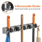 Lifewit Mop and Broom Holder Wall Mount, Anti-Slip Broom Hanger for Cleaning Supplies Organizer, Easy Install Tool Hanging Rack for Closet, Kitchen, Garage, 5 Slot 6 Hooks, Hold 30lbs, Gray, 1 Pack - color: Gray