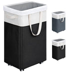 Goodpick Rolling Laundry Hamper with Wheels 75L, Black Laundry Hamper for Dirty Clothes, Collapsible Laundry Basket with Removable Wash, Black Laundry Basket with Wheels - color: Black & White