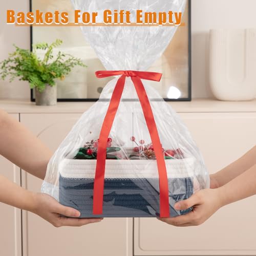 OIAHOMY 4 Pack Storage Baskets for Organizing, Small Bins for Shelves, Cute Decorative Storage Bins, Organizer Baskets for Gifts Empty, 11.8''Lx7.8''Wx4.7''H, Blue/White - color: Blue/White, size: 11.8"*7.8"*4.7"