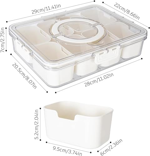 WACOI Divided Snack Serving Tray with Lid and Handle travel Snackle Box Charcuterie Container Portable Storage Organizer for Candy, Fruits, Nuts, Snacks 1Pack White - color: White