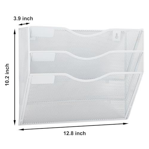 EASEPRES 3 Pocket Mesh Hanging Wall File Organizer, Wall Mounted Mail Paper Document Folder Holder, Clipboard Storage Organization Magazine Rack with Nametag Label for Office Home School, White - color: White, size: 3 Tier