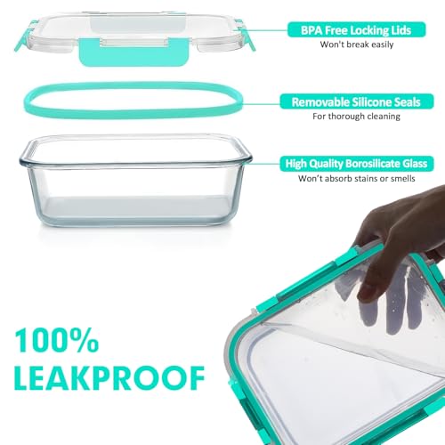 VERONES 30 Pieces Glass Meal Prep Containers Set, Stackable Glass Food Storage Containers with Lids-Airtight Lunch Containers，for Microwave, Oven, Freezer & Dishwasher,Green - color: Green