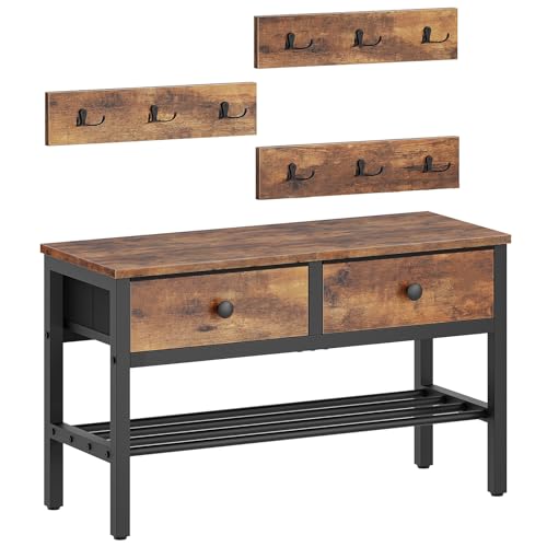 YATINEY Hall Tree with Bench and Shoe Storage, Entryway Bench with Coat Rack, 4-in-1 Coat Rack Shoe Bench, Multifunctional, for Front Door, Hallway, Foyer, Rustic Brown and Black MT05BR - color: Rustic Brown + Black