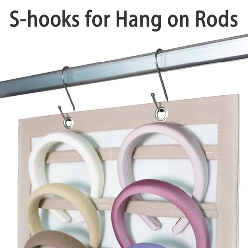 Artilife Hanging Headband Holder for Over The Door and Closet, 24 Slots Felt Head Band Organizer Shelf - color: Tan