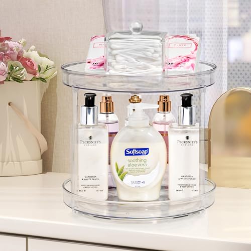 Sorbus 9 Inch Clear Lazy Susan Organizer Set, 1 Tall Turntable Organizer for Spice Organization for Cabinet, One 2 Tier Lazy Susan for Kitchen, Home, Office, Closet, Laundry Room Organization - size: Tall + 2 Tiered