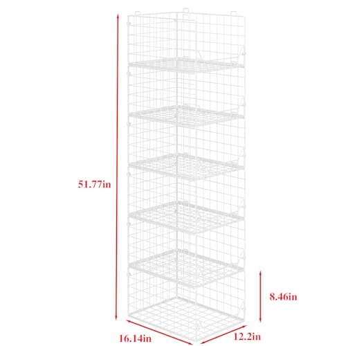 Jakyitvi 6-Tier Closet Shelf Organizer,Metal Stackable Closet Organizers and Storage,Clothes Storage Bins,Shelf Organizer Basket,Folded Shelf Organizer for Closet Wardrobe,White - color: White, size: 6 Tier