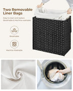 Greenstell Laundry Hamper with Lid, 125L Laundry Basket with 2 Removable Liner Bags & 2 Mesh Bags, Handwoven Synthetic Rattan Clothes Hamper for Clothes, Toys in Bathroom, Bedroom, Foldable, Black - color: Black, size: 125L (25.6 x 13.0 x 23.6 inches)