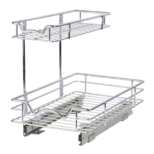 HOLDN’ STORAGE Under Sink Organizers and Storage - 2 Tier slide out Cabinet Organizer With Sliding Drawers For Inside Cabinets- Lifetime Limited Warranty 11" W x 18" D x 15”H, Chrome - size: 11" W x 18" D