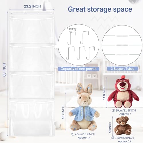 Woodoulogy Hanging Stuffed Animal Storage, Over Door Large Plush Toy Organizer with Metal Hook, Baby Accessory Holder Idea for Nursery, Doll & Bear Mesh Hammock Bag for Girl Boy Kid Room - color: White