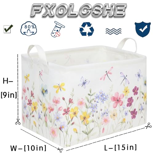 Boho Flower Nursery Basket,Waterproof collapsible storage box,Fall Wildflower Floral Dandelion Storage Bin,Plant Butterfly baby girl gift basket,Girls Bedroom Boho Flower Decor(Dandelion) - color: Dandelion