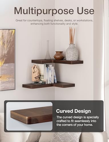 BATODA Acacia Wood Corner Floating Shelf 17” x 12”- Corner Shelf Wall Mounted - Floating Book Shelves for Wall - Corner Shelf for Home, Kitchen - with Brackets and Hardware (Walnut Color, 17" x 12") - color: Walnut Color