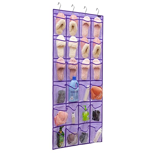 Modern Over the Door Shoe Rack Organizer with 24 Clear PVC Pockets, Purple - color: 24 Pockets-Purple