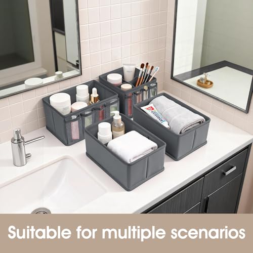 VERONLY Cosmetic Storage Bins Makeup Organizer, Adjustable Multifunction Storage Box Desk Drawer Divider for Makeup Brushes, Bathroom Countertop or Dresser, Set of 4 - style: Gray 4PC
