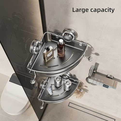 VOLPONE Corner Shower Caddy Suction Cup Shower Shelf Corner No Drilling Bathroom Shower Organizer Storage Rack Adhesive (2-Pack, Gray)