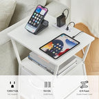 Nightstand with Charging Station, Side Tables for Bedroom with Built-in USB Side Table with 2 USB Ports and Outlets Nightstand with Cloth Drawer End Tables Living Room Sofa Couch - color: White With Socket