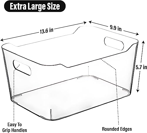 Clear Extra Large Plastic Storage Bins, Pantry Organizers and Storage Containers Fridge Organizer Bins for Organizing Home, Kitchen Organization. Bathroom, Refrigerator, Freezer, Laundry Room - size: Extra Large