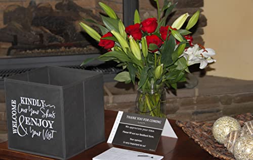 Shoe Cover Box - Welcome Guests to Please Cover Shoes. Indoor Foldable Storage Bin to Fill w/your Favorite Booties. For Homeowner, Real Estate Agent, Realtor Open House Supplies | 1 Grey & White - color: Grey and White, size: 1