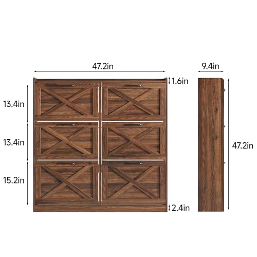 Maupvit Large Shoe Storage Cabinet with 6 Flip Drawers, Freestanding Shoe Organizer with Metal Handles for Entryway, Narrow Shoe Rack Cabinet, Dark Walnut - color: Dark Walnut, style: 6-Drawers