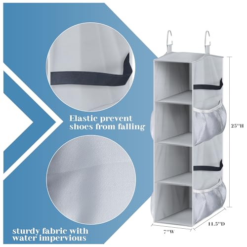 SLEEPING LAMB Short Hanging Shoe Organizer for Closet Storage with Mesh Side Pockets Holds 8 Pairs, Hanging Shoe Rack Hanger RV, Camper, Grey - color: Grey, size: 25''