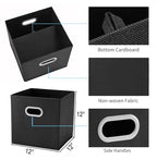 MAX Houser Fabric Storage Bins Cubes Baskets Containers with Dual Plastic Handles for Home Closet Bedroom Drawers Organizers (Black) - color: 12 black