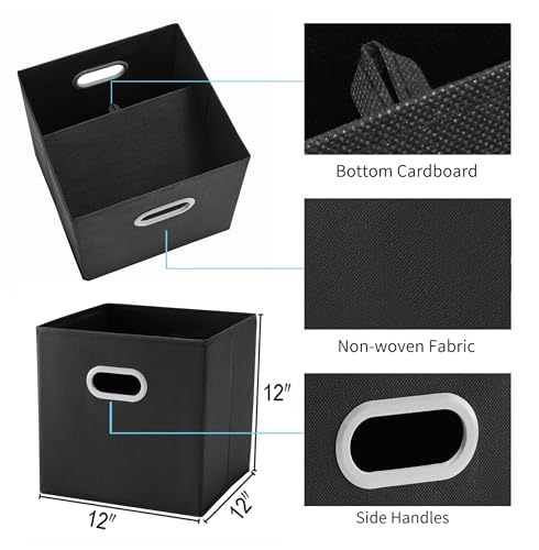 MAX Houser Fabric Storage Bins Cubes Baskets Containers with Dual Plastic Handles for Home Closet Bedroom Drawers Organizers (Black) - color: 12 black