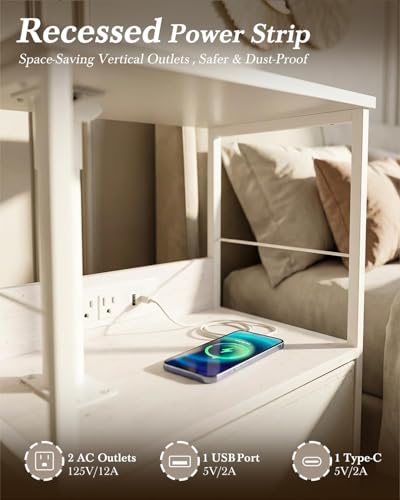 Faesun Swivel Lift Top Nightstand with Charging Station, Rolling Side Table for Recliner, Bedside Table with Wheels & a Fabric Drawer, for Small Spaces, for Bedroom, Living Room, White - color: White, size: 1 Drawer