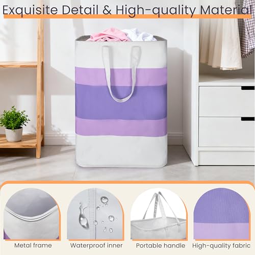 Stylish Freestanding Laundry Hamper with Waterproof Liner,72L Foldable Laundry Basket with Portable Handles Space-saving Storage Basket for Bedroom,Bathroom,Laundry Room,Easy Carry to Travel (Purple) - color: Purple