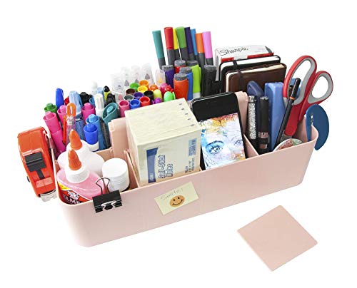 New Plastic Portable Makeup Organizer Caddy Tote Divided Basket Bin with Handle, for Bathroom Storage Made In USA (Indie Pink) - color: Indie Pink