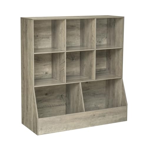 DINZI LVJ Toy Storage Organizer, Kids Bookshelf, Wood Toy Storage Cabinet, 3-Tier 8 Cubby Children Bookcase, 39.4" L Toddler Book Shelf for Playroom, Living Room, Nursery, Hallway, School, Gray Wash - color: Gray Wash, size: 3-Tier 39.4"